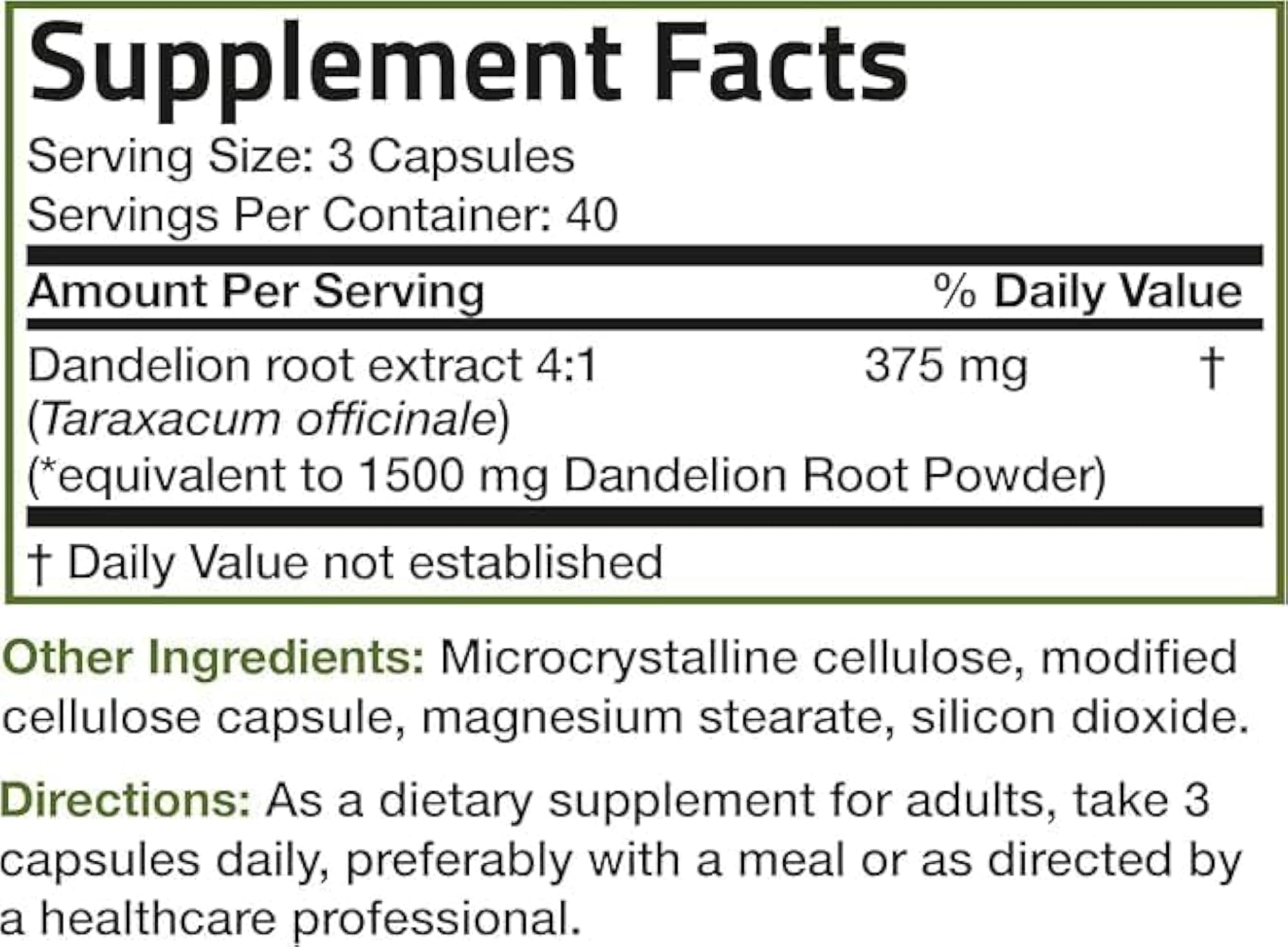Dandelion Root High Potency Supplement, 120 Vegetarian Capsules
