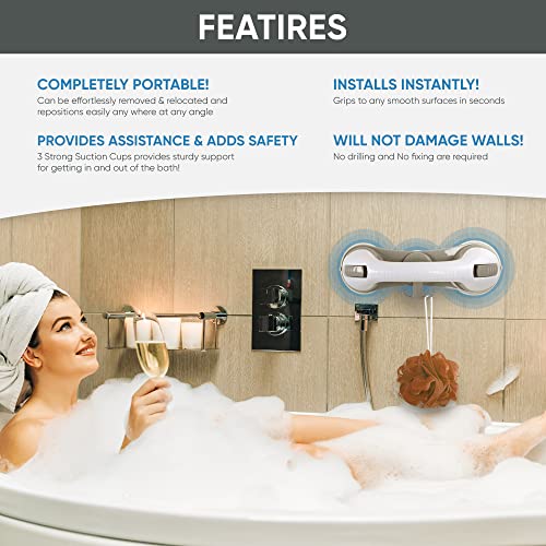 3 Suction Cup Grab Bars For Bathtubs And Showers, Shower Handles For Elderly Suction, Bathroom Accessories For Shower Chair, Grab Bars For Elderly For Wall, Handicap Grab Bars For Senior (2Pack) #TOP1