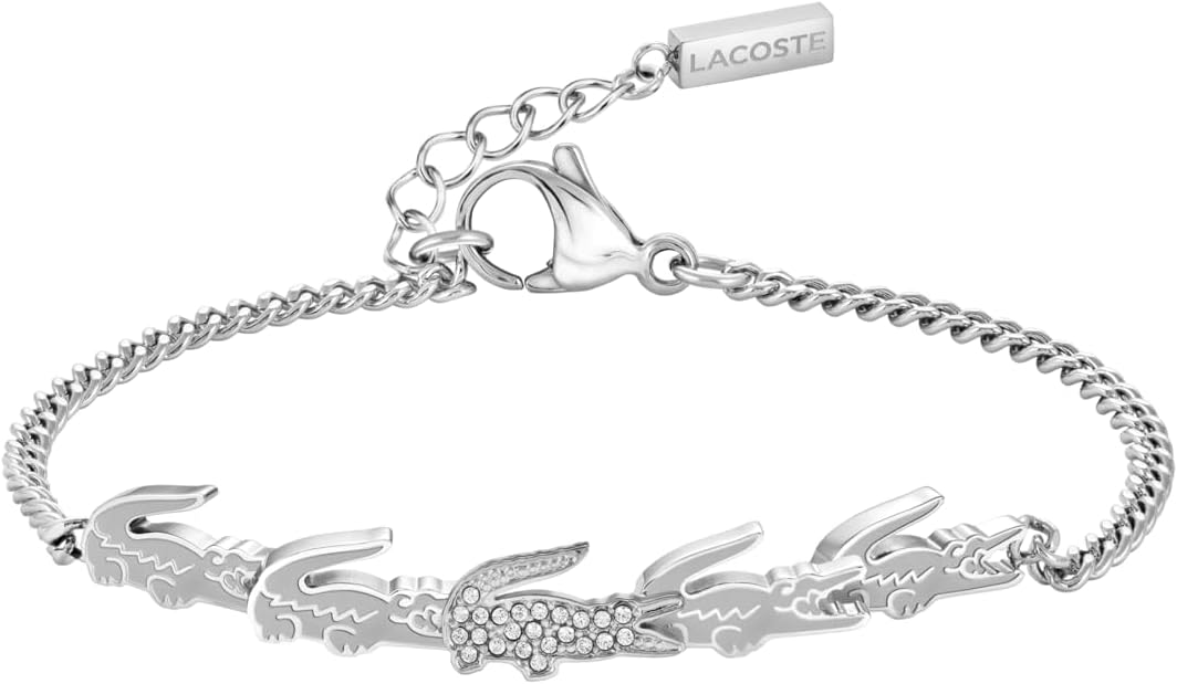 Lacoste Crocodile Bracelet – Women’s Figaro Chain with Etched Crocodile – Bold Modern Jewelry