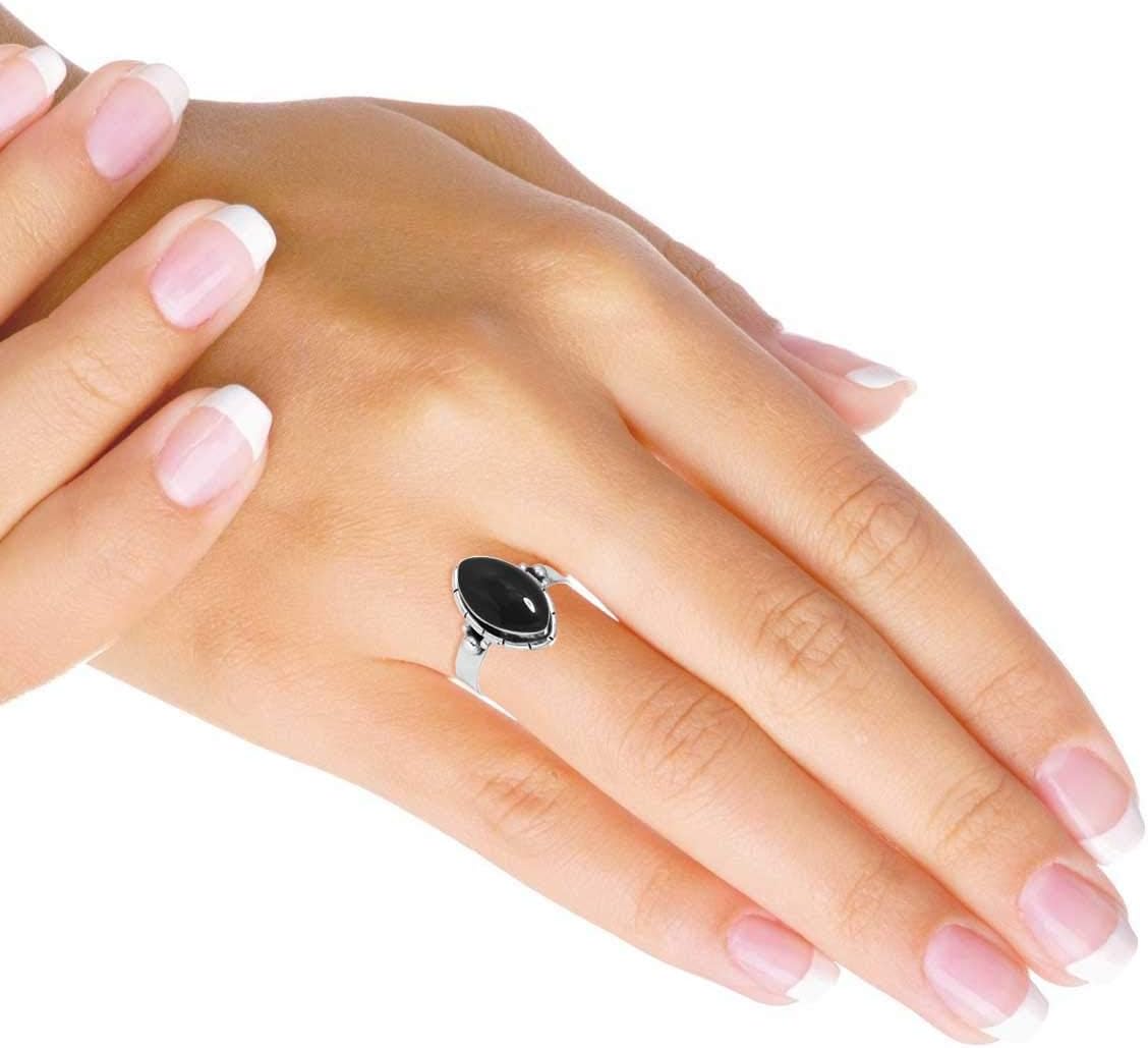 Boho Handmade Jewelry Natural Gemstone Amethyst, Lapis, Agate, Crystal Marquise Genuine 925 Sterling Silver Ring For Women