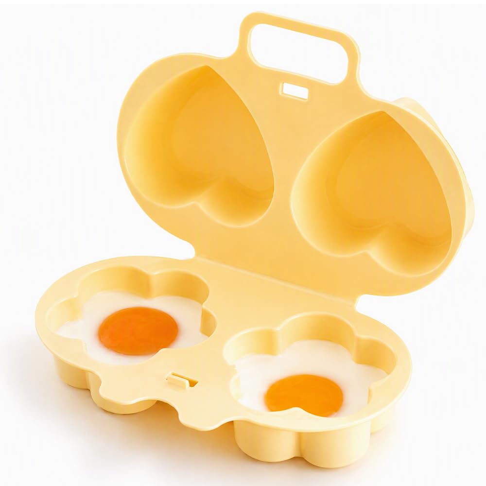 Dual Cavity Microwave Egg Poacher 2 eggs with Lid &amp; Handle,Durable No-Splatter Egg Poacher,Egg Cooker for Home Office Travel Light Meal Prep (Yellow-1pc)
