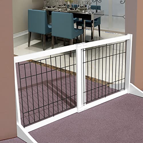 Zjsf Freestanding Doorway Dog Gate Adjustable Wooden White Expandable Pet Gate For The House Indoor Dog Gates Extra Wide Dog Fence #TOP2