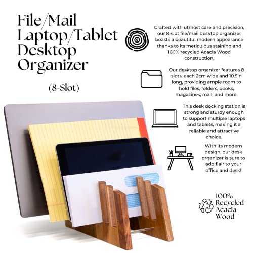 Workwood File Folder Desk Organizer | Vertical Laptop Stand & Holder For Macbook Pro & Ipad | Incline Mail & Letter Sorter For Desktop Storage | Fits Multiple Devices | Acacia Wood #TOP1