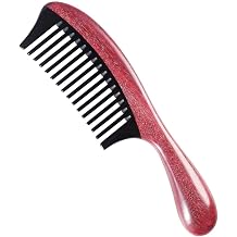Onedor 100% Handmade Natural Violet Sandalwood With Buffalo Horn Hair Combs - Anti-Static Sandalwood Scent Natural Hair Detangler Wooden Combs Round Handle Wide Tooth