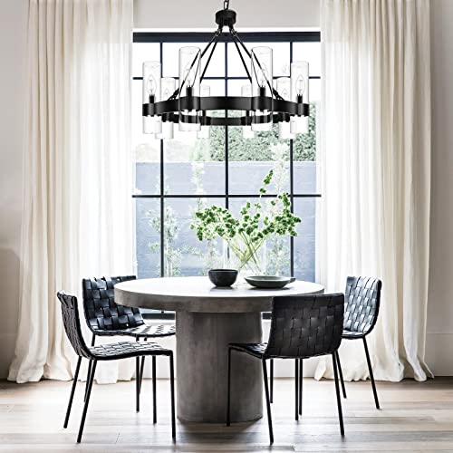 Klgxnrd 8-Light Black Wagon Wheel Chandelier, Modern Farmhouse Glass Lighting Fixture, Round Industrial Hanging Pendant Light For Living Room, Dining Room, Kitchen Island, Entryway, Foyer #TOP6