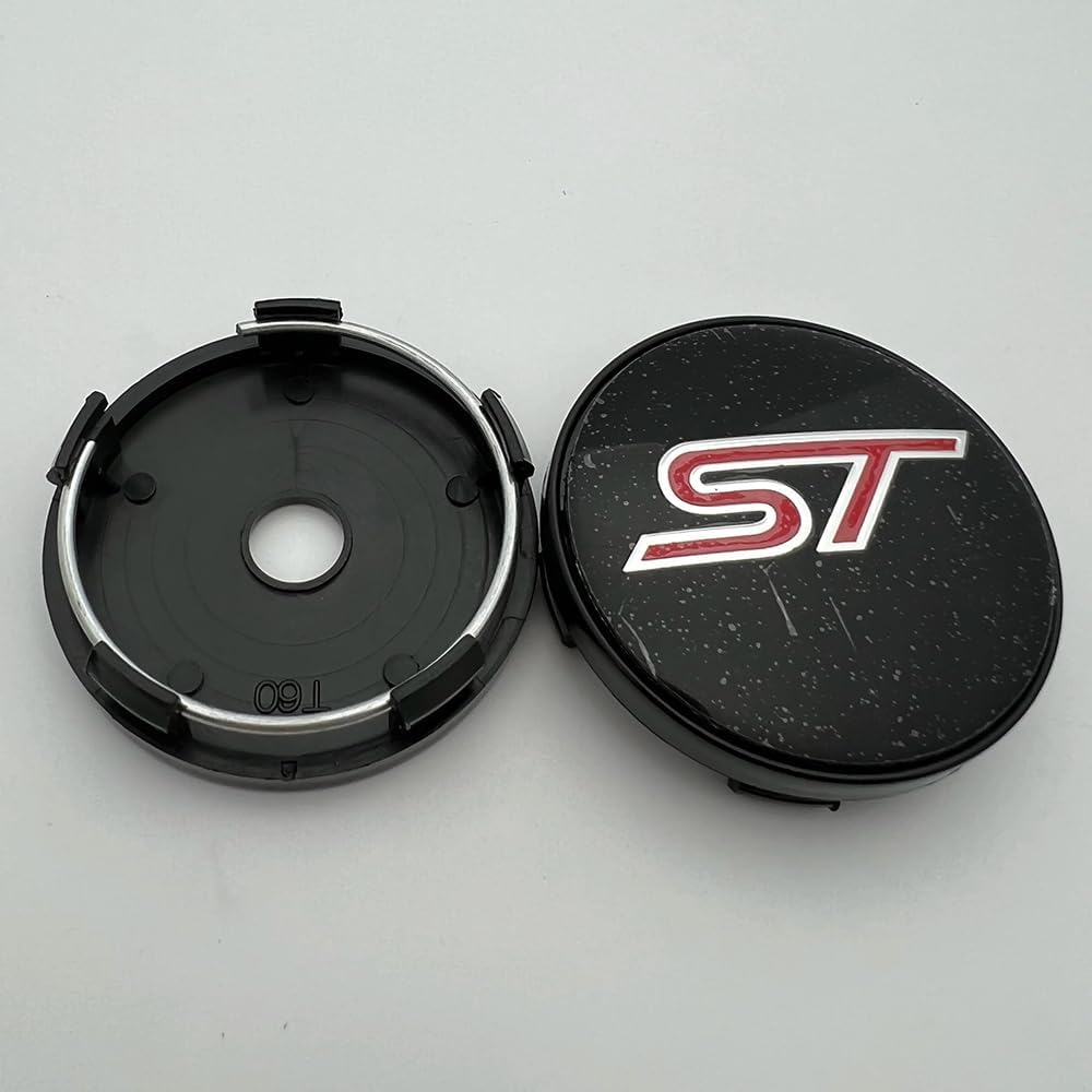 Set Di 4 Tappi Coprimozzi Da 60mm Per Ford Fiesta ST, Focus, Kuga, EcoSport - ABS Antipolvere Anti Graffi