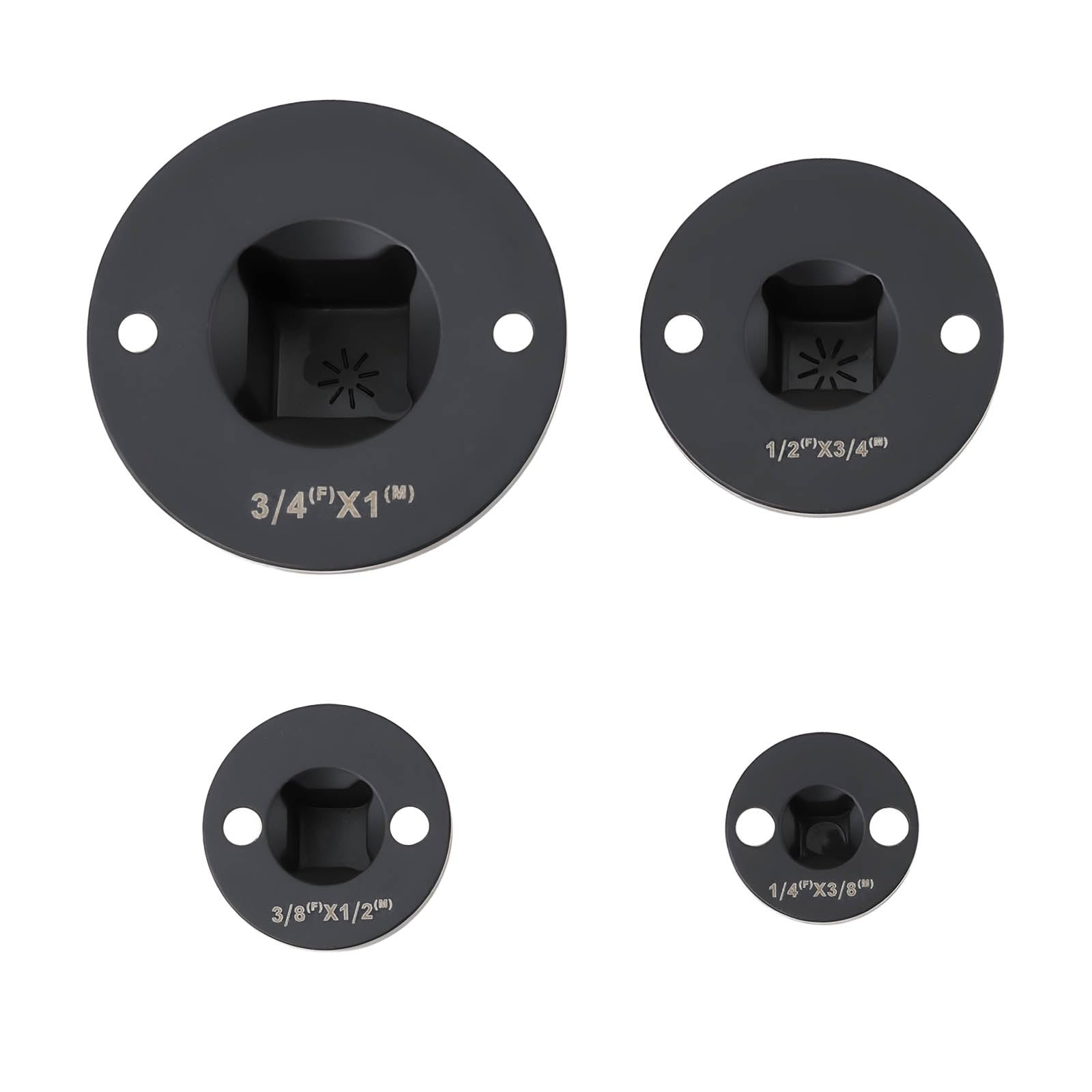 Yinettech Black 4Pcs Low Profile Impact Socket Insert Ratchet Drive Adapter Kit 1/4 To 3/8 3/8 To 1/2 1/2 To 3/4 3/4 To 1 In For Impact Guns Wrench