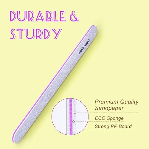 Miniatura 5 de TsMADDTs Juego de limas de uñas, 20 unidades de uñas acrílicas naturales de doble cara de grano 100 180, herramientas de manicura profesionales para