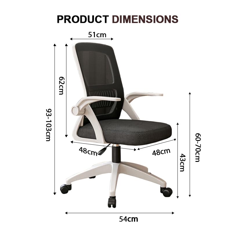 Sedia da Ufficio Ergonomica - Sedia Girevole in Rete Traspirante con Braccioli Ribaltabili e Supporto Lombare per Computer - Ufficio Domestico(Nero e Bianco)