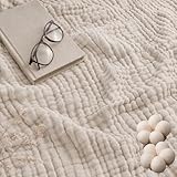 Reiteag Alpenfaser Musselin Decke, Sanfte Musselin Decke 150 X 200 Alpenfaser, Weich Und Flauschig, 100% Natürliche Baumwolle, Leicht Und Atmungsaktiv, Als Bett- Oder Sofadecke Geeignet (Beige)