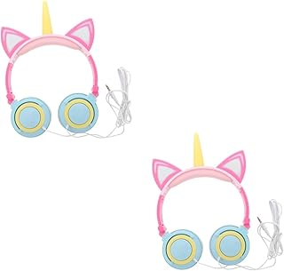 PartyKindom 2 Peças De Fones De Ouvido De Unicórnio Com Fio Sobre A Orelha Fones De Ouvido Com Fio Fones De Ouvido Com Luz LED Fones De Ouvido Sobre A Orelha Fone De Ouvido Criativo Fone De