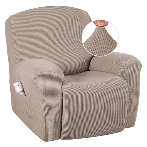 Image of H.VERSAILTEX Stretch Recliner Slipcovers 1-Piece Durable Soft High Stretch Jacquard Sofa Furniture Cover Form Fit Stretch Recliner Cover /Protector (Recliner, Sand)