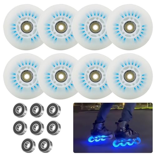 PORFOYO Ruedas para patines en línea, 76 mm, 8 unidades, ruedas con rodamientos, ruedas universales de poliuretano para todo tipo de patines (76 mm)