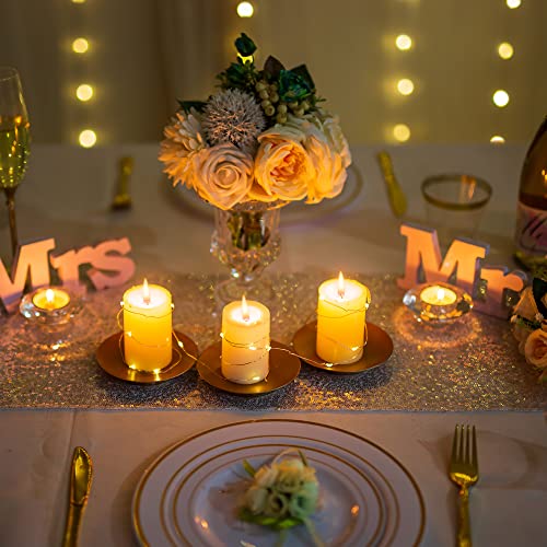 Gold Iron Plate Candle Holder - Inweder Candle Plate For Pillar Candles, Set Of 12 Candle Tray, Candle Dish, Decorative Pedestal Candle Stand For Led & Wax Candles, Weddings, Party, Home Decor #TOP2