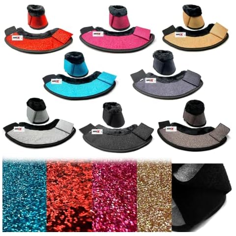 NASX Sports Glitter Horse Over-Reach Bell Boots Faux Fur Padded Double Lock Closure (COB, Gold) Cover