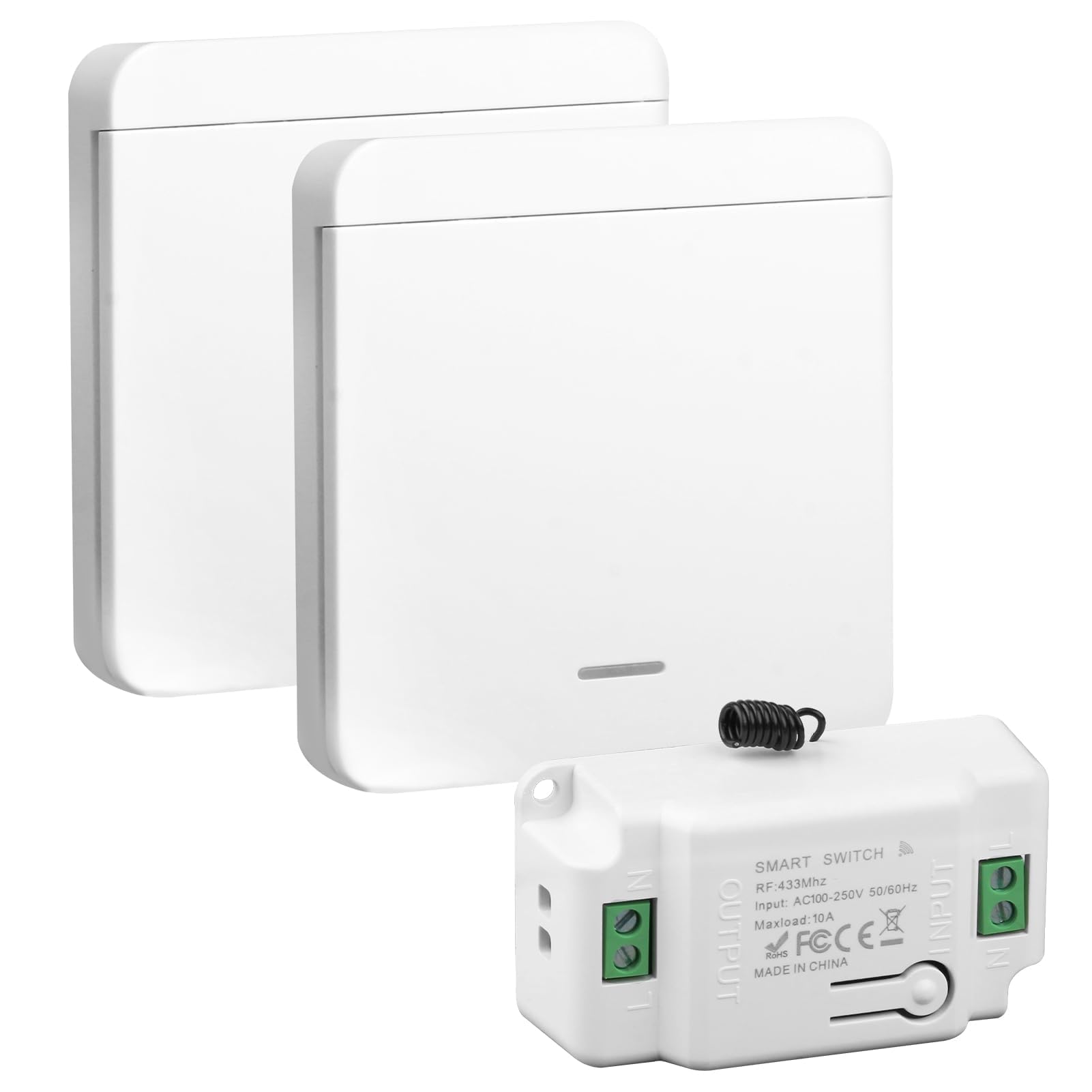 Wireless Light Switch Kit, 70M Range, 2 Switches 1 Receiver | Easy install with No Wiring Required, Create Multi-Location Switches Instantly, Strong RF Signal Works Through Walls & Doors