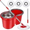 Spin Mop and Bucket Set, 360 Spin Mop and Bucket with Wringer Set and 3 Microfiber Mop Refills, Stainless Steel 61" Extended Handle Spinning Mop Bucket System for Floor Cleaning