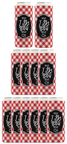 I Do BBQ Your Text & Date Here BBQ Rehearsal Dinner 12-Pack Personalized Ultra Slim Seltzer Can Coolies Red
