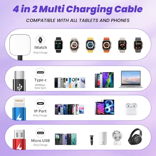 Image of Multi Charging Cable with iWatch Charger, 2 Pack 5FT Travel Essentials