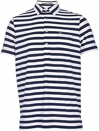 blue and white striped golf shirt