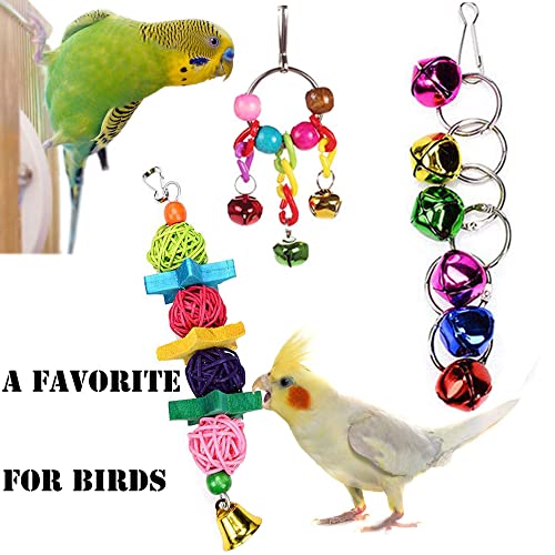 7 Pcs Bird Parakeet Cockatiel Toys, ESRISE Hanging Bell Pet Bird Cage Hammock Swing Climbing Ladders Toy Wooden Perch Chewing Toy for Conures, Love Birds, Finche, Budgerigar - Thumbnail 6
