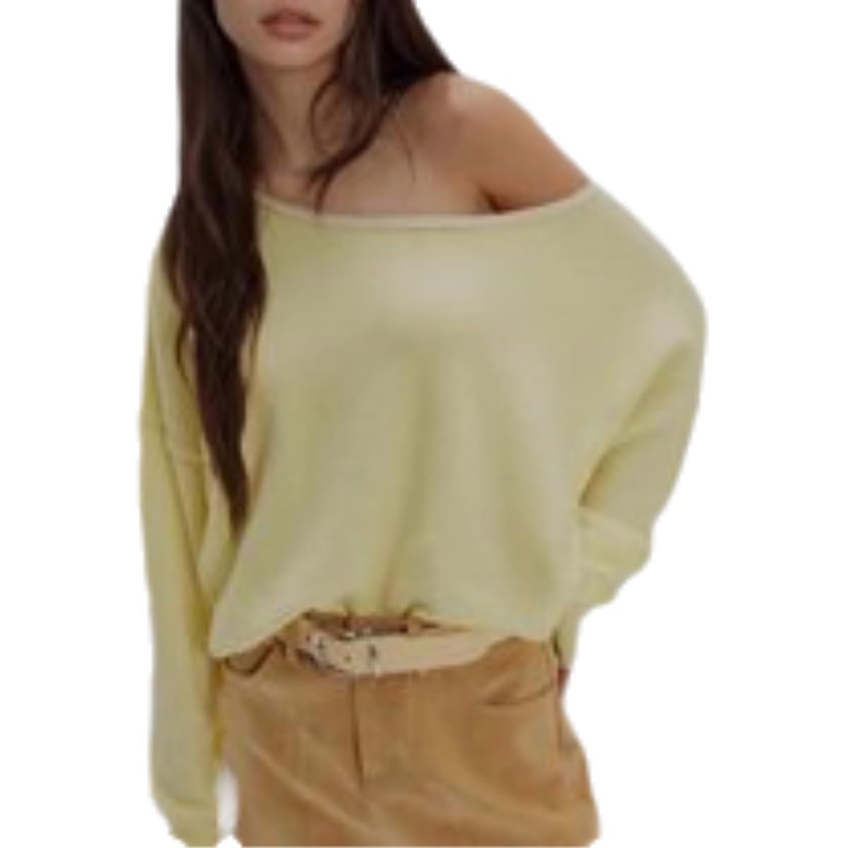 Womens Slouchy Off The Shoulder Knit Long Sleeve Sweater Fall Winter Fashion Loose Fit Cozy Pullovers