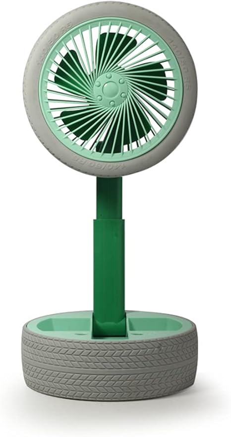 Personal Fan,Simulation tire Retractable Mini Fan with Light, Wheel Folding USB Desktop Small Fan-Green