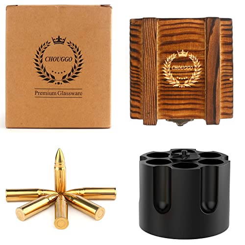 Chouggo Bullet Whiskey Stones with Vintage Wooden Case, Stainless Steel Ice Cubes, Whiskey Gift Set for Men, Dad, Husband, Boyfriend