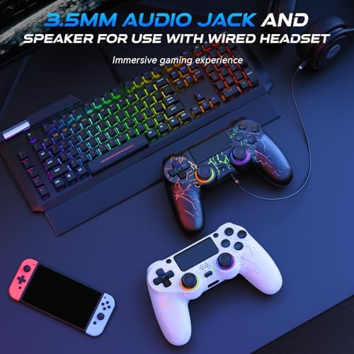 GamingBoy 2 Pack Wireless Controller for PS4, LED Controller for Ps4/Slim/Pro/PC with Adjustable RGB Light-up,Hall Effect Joystick,Dual Vibration,6-Axis Gyro,1000mAh Battery,USB C Port- Black and White — view 6