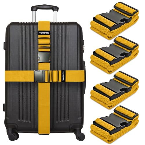 Image of 4 Pack Luggage Straps, Adjustable Suitcase Belts 72 inch x 2 inch with Quick Release Buckle, Durable Travel Accessories for Secure Luggage and Easy Identification (Yellow)