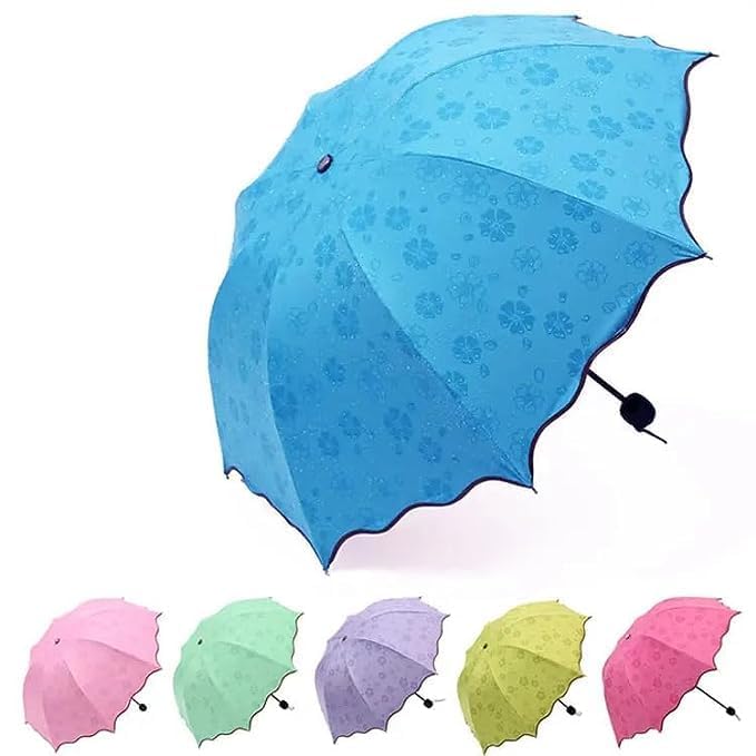 Unisex Changing Secret Blossoms Occur with Water Magic Print 3 Fold Umbrella for UV, Sun and Rain (Random Colour)-image-17