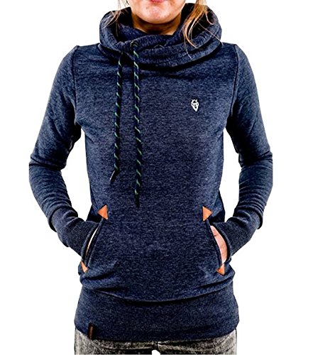 ShallGood Femme Printemps Automne Hiver Décontracté Sweats à Capuche Hoodies Pullover Sweat-shirt Manches Longues Vestes Sweatshirts Zippé Oblique Manteau Jumper Tops Bleu FR 34 Cover