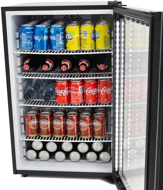 MBH - Nevera expositora profesional 120 litros con puerta de cristal para hostelería. Frigorífico expositor botellero pequeño para bebidas.