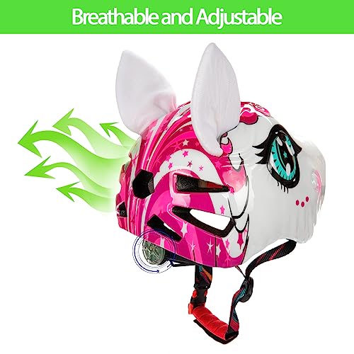 Toddler Helmet Unicorn Bike Helmet For Girls With Taillight 3D Unicorn Cpsc And Cpsia Safety Certified Approximately 2-8 Years Easily Adjuastable Skateboard Skating Scooter Helmet #TOP2