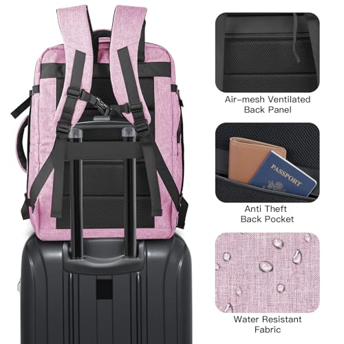 Image of Carry On Backpack, 40-50L Travel Backpack for Men & Women, Expandable Backpack For Airplanes, 17 Inch Laptop Backpack, Luggage Suitcase 40L Daypack Lightweight Business Weekender Bag, Light Pink