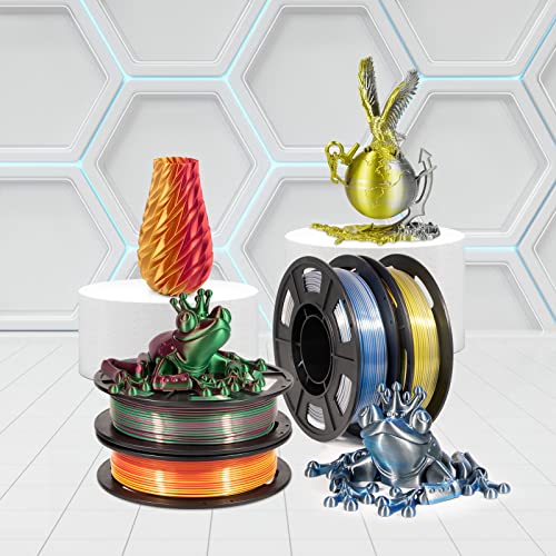 Image of iSANMATE 3D Printer Filament, PLA Filament 1.75mm Bundle, Dual Color Filament Silk PLA, Dimensional Accuracy + /- 0.03 mm, 250g x 4 Pack(Gold+Red,Red+Green, Blue+Silver, Bronze+Silver)
