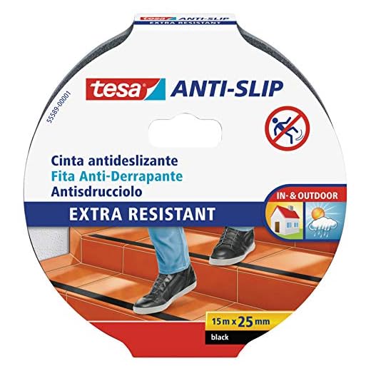 tesa Halkskydd – halkfri tejp för inomhus- och utomhusbruk – för trappor, stege och släta golv – svart – 15 m x 25 mm