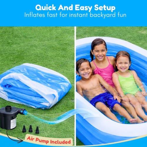 Image of Kidoyz Inflatable Pool Family Swimming Pool with Air Pump - Foldable Portable Bath Tub for Kids & Adults, Easy to Set Up for Outdoor & Indoor Use (5.3Ft + Pump)