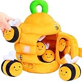 Funmo Bienen Sensorik Spielzeug,Baby Spielzeug 6-12 Monate,Baby Bienenstock mit 5 Bienen,Montessori Spielzeug,Montessori Geschenk Mädchen Jungen,Rassel & Spiegel,Geschenke für Kinder 0-2Jahre