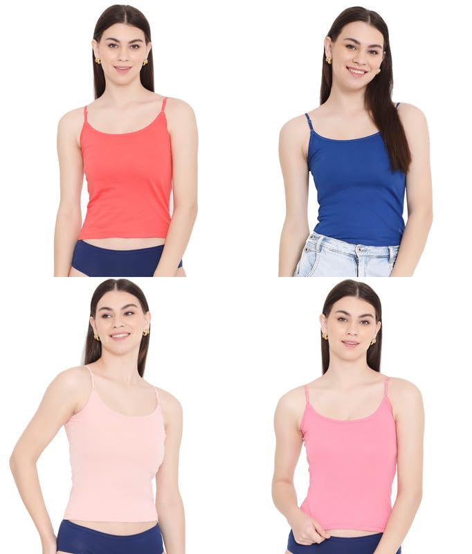 vip feelings Feelings® AS02 Women's Adjustable Pure Cotton Camisole Slips in Assorted Colours | Pack of 4 Inner Slip for Ladies-picture-24