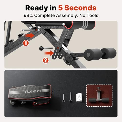 YOLEO Adjustable Weight Bench for Home Gym, ASTM-Certified 827LBS, 98% Pre-Assembled, Foldable Gym Bench with 84 Positions Incline Decline Flat, Wider Seat - Thumbnail 3