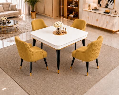 Image of WOODEN SPACE 4 Seater Wooden Dining Table Set | Urban Marble Top Dining Table with Chairs for Dining Room & Kitchen (Modern Zyro Yellow) (42 x 42 x 30 inch)