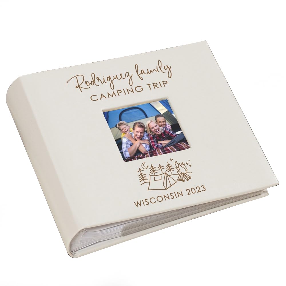 Personalized Photo Album, Custom Engraved Picture Album, Holds 200 4" x 6" Photos, Leatherette and Laser Engraved Scrapbook, Camping Trip