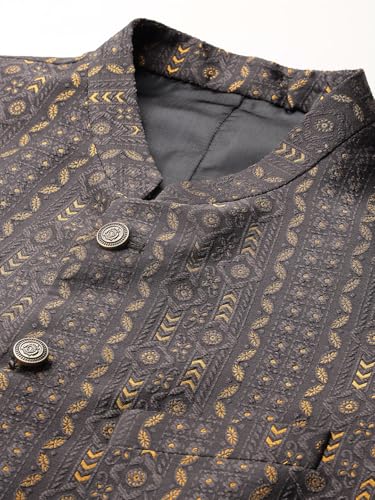 Image of MANQ Men's Kurta With Churidar & Ethnic Motifs Nehru Jacket Set For Wedding, Festival & Formal Occasions
