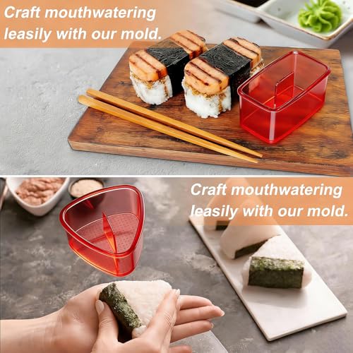 Image of 3PCS Clear Red Onigiri Rice Ball Mold Maker Kit, Musubi Press, Triangle Sushi Press for Kid Lunch Bento, Non-stick, BPA-Free
