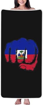 Flag Haiti Fist Power Bath Towel - Quick Drying - Microfiber Coral Velvet Highly Absorbent Towels - Use as Bath Fitness, Bathroom, Shower, Sports, Yoga Towel White