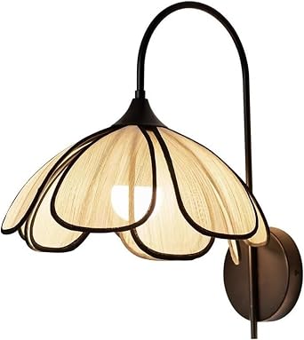 KISAD French Countryside Petal Wall Sconce Abaca Shade Wall Light Fixtures Metal Base Wall Lamp for Bedroom Living Room Bathroom Hallway