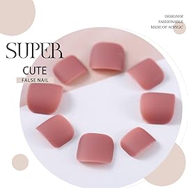 Outyua Solid Square Fake Toenails Matte Press on Toe Nails Short Acrylic False Toes Nails Artificial Beach Full Cover Toenail for Women 24 Pcs (Dark Nude)