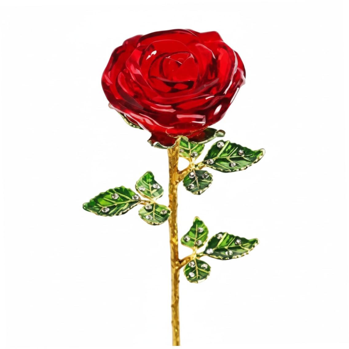 Fleur éternelle en cristal rouge et émail avec feuilles en alliage chic