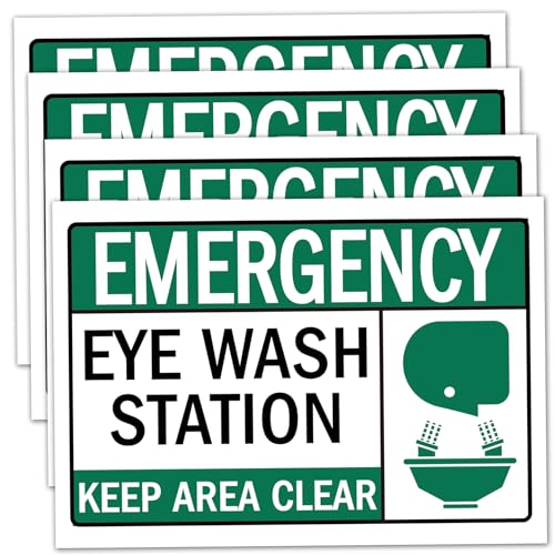 4 Pack Emergency Eye Wash Station Sign,Eye Wash Station Sign Sticker, Self Adhesive Vinyl,UV resistant, waterproof.7